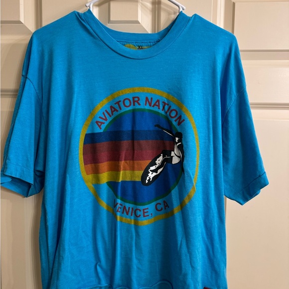 Aviator Nation Venice Beach neon Blue Signature Boyfriend Tee - Picture 2 of 3